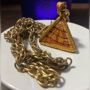 1930s Vintage • Pyramid necklace overlaid with overseas stamps